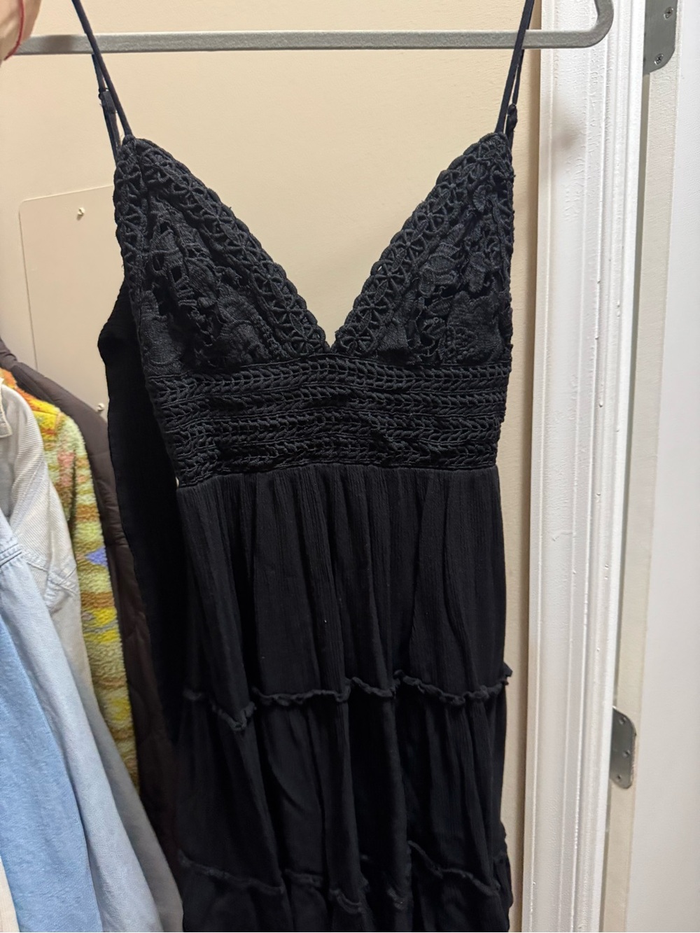Black Crochet Bodice Spaghetti Strap Mini Dress